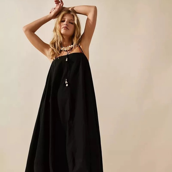 Free People Struttin Midi Dress XSn Black Strappy Pockets Casual - Picture 1 of 6